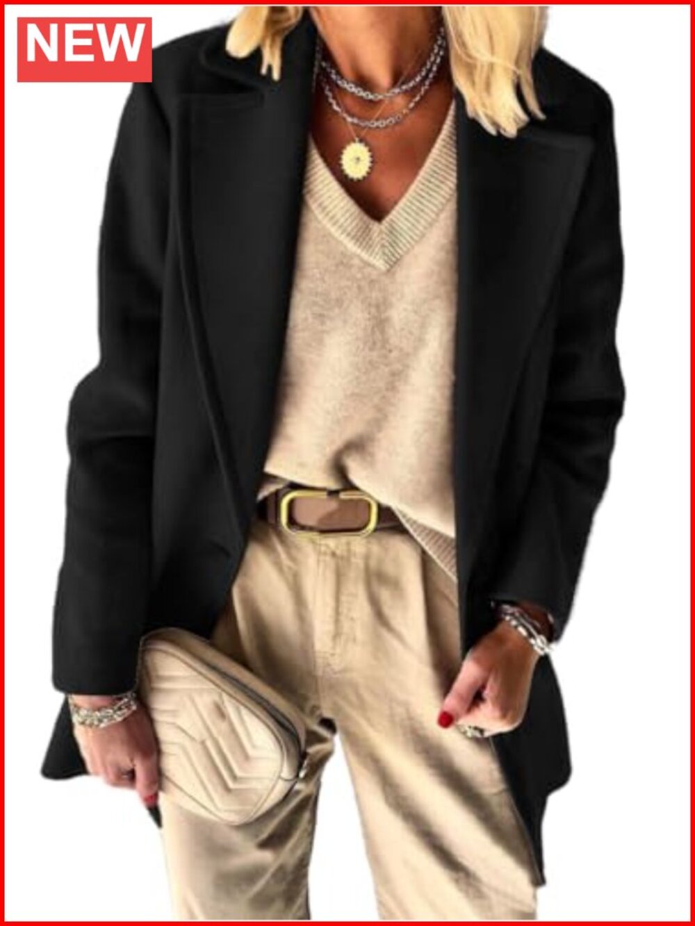 Wool Blend Blazer Long Sleeve Notch Lapel One Button Business Casual